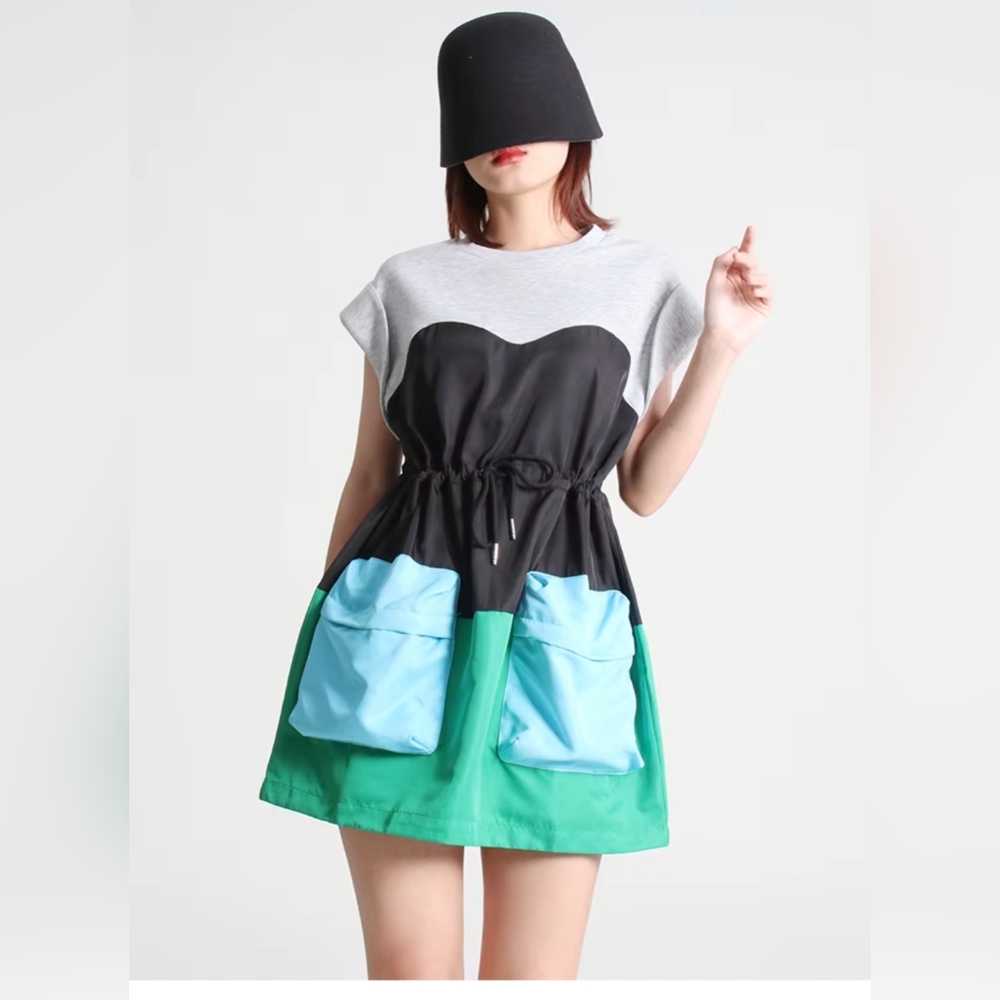 TWOTWINSTYLE Streetwear Dress For Women Round Neck Sleeveless High Waist .